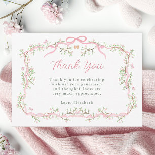 Carte De Remerciements Fête de bébé de jardin de printemps rose et vert