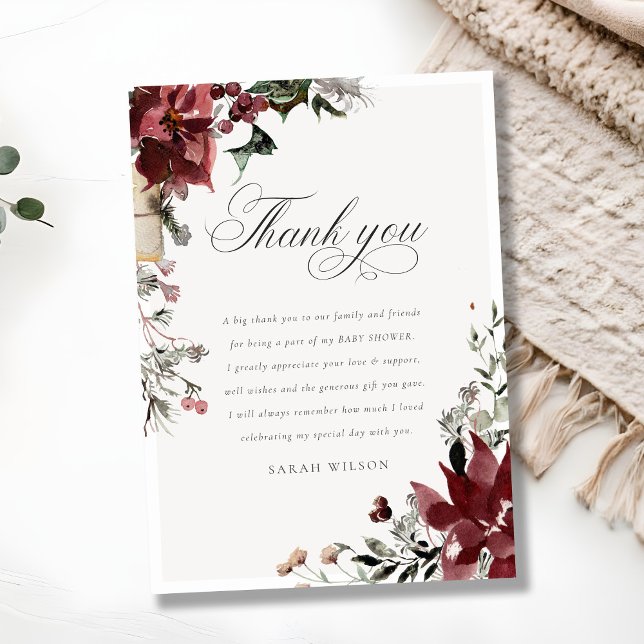 Carte De Remerciements Fête de bébé Foliage Festive Hiver Chaleureux Crép (Créateur téléchargé)