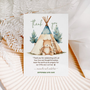 Carte De Remerciements Fête de bébé garçon camping ours aventure