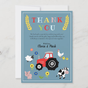 Carte De Remerciements Fête de bébé garçon Ferme d'animaux mignons Tracte