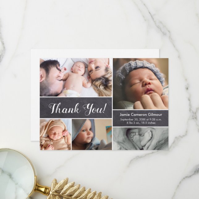 Carte De Remerciements Fête de bébé garçon moderne avec plusieurs photos  (Devant/Arrière en situation)