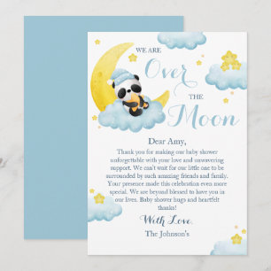 Carte De Remerciements Fête de bébé garçon panda ours Over The Moon
