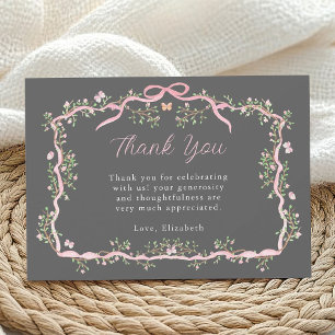 Carte De Remerciements Fête de bébé printemps gris et rose