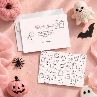 Carte De Remerciements Fête de bébé rose aquarelle Boo mignonne 