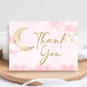Carte De Remerciements Fête de bébé Rose au-delà de la Lune