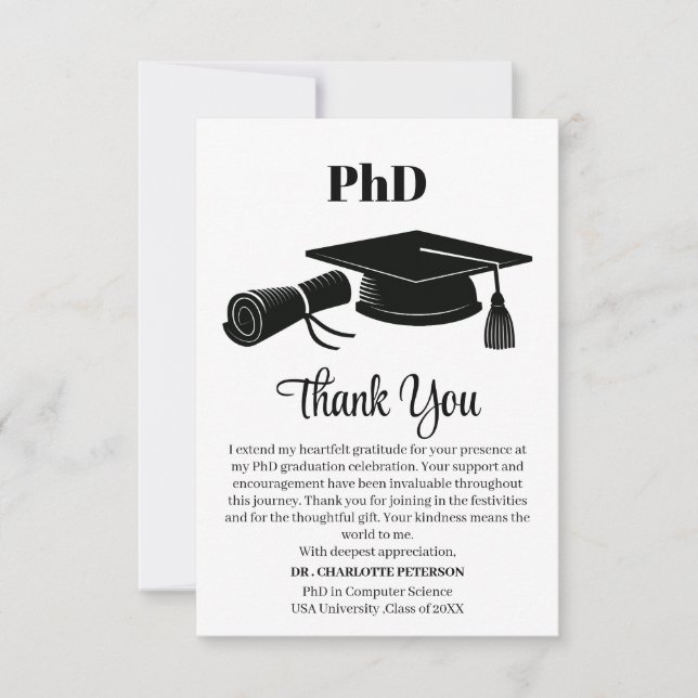 Carte De Remerciements Fête de doctorat personnalisée (Devant)