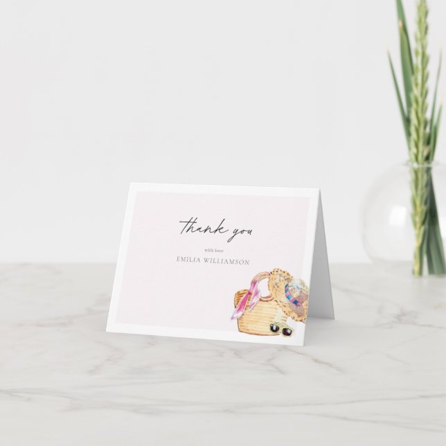 Carte De Remerciements Fête de Fiançailles sur la Plage Rose  (Devant)
