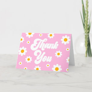 Carte De Remerciements Fête de Fleur Rose Retro Daisy