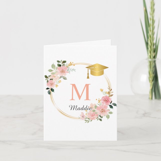 Carte De Remerciements Fête de graduation des filles roses personnalisées (Devant)