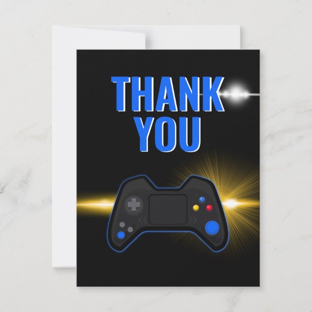 Carte De Remerciements Fête de jeu vidéo bleu (Devant)