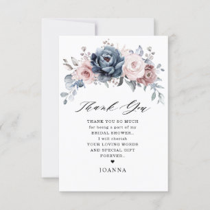 Carte De Remerciements Fête de l'mariée d'ardoise rose Rose bleu Dusty