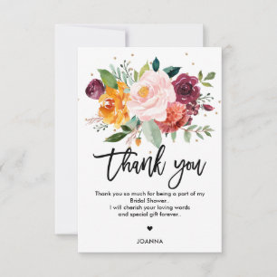 Carte De Remerciements Fête de l'mariée Florale en fleurs de Bourgogne d'