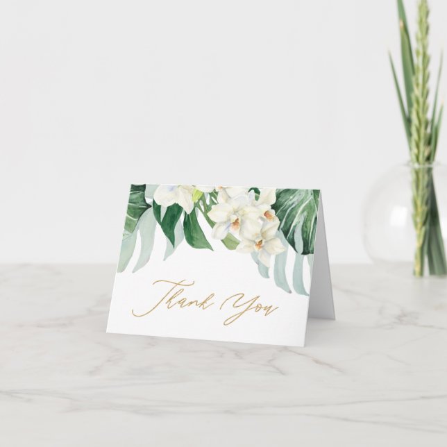 Carte De Remerciements Fête de l'mariée Verte Et Blanche Des Feuilles Tro (Devant)