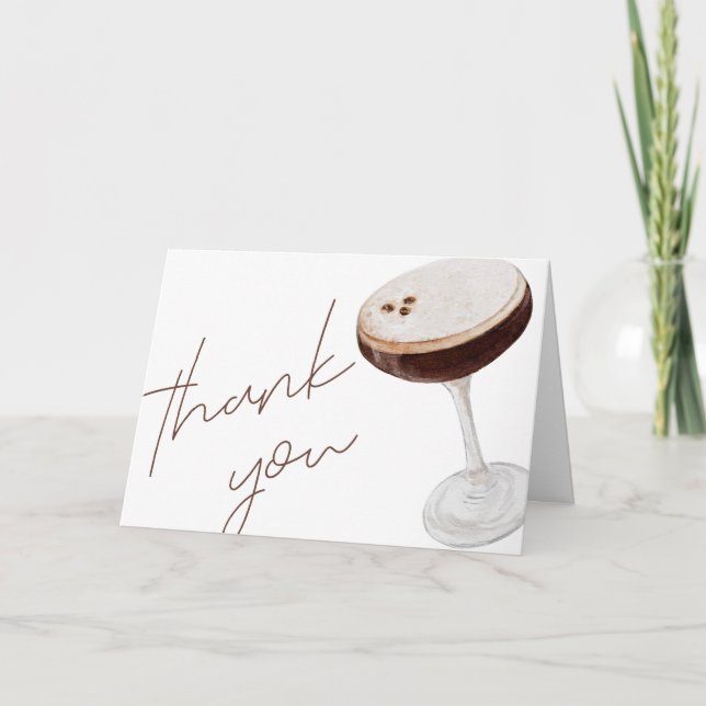 Carte De Remerciements Fête de Mariage Aquarelle Espresso Martini (Devant)