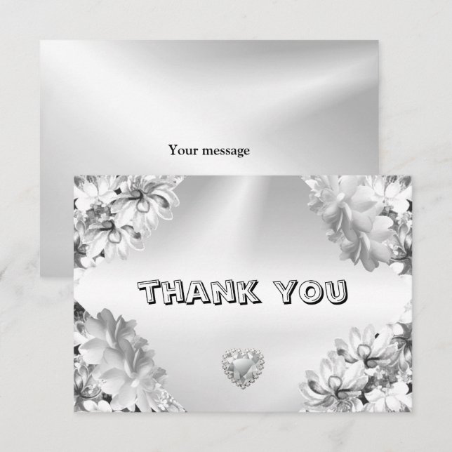 Carte De Remerciements Fête de mariage Argent Floral Géométrique Élégant (Devant / Derrière)