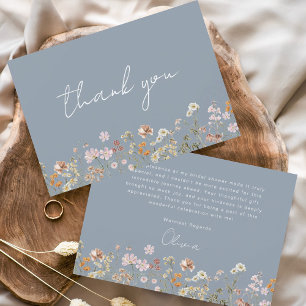 Carte De Remerciements Fête de mariage avec fleurs sauvages bleu poussiér