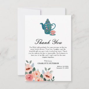 Carte De Remerciements Fête de Mariage avec Thème de Thé Floral à l'Aquar
