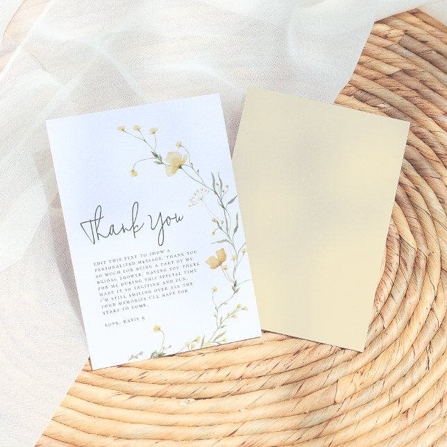 Carte De Remerciements Fête de Mariage Bohème Élégante Fleur Sauvage Jaun (Créateur téléchargé)