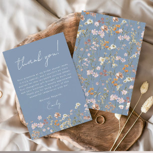 Carte De Remerciements Fête de Mariage Bohème Fleur Sauvage Bleu Poussiér