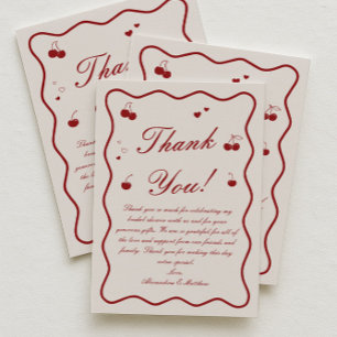 Carte De Remerciements Fête de mariage Burgundy Cherry On Top