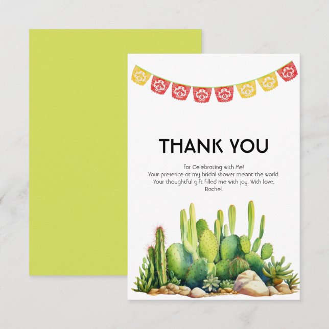 Carte De Remerciements Fête de mariage Cactus sur le thème de la Fiesta M (Devant / Derrière)
