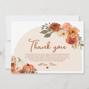 Carte De Remerciements Fête de mariage champêtre automnal citrouille flor