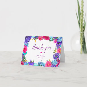 Carte De Remerciements Fête de mariage champêtre aux couleurs rose, viole