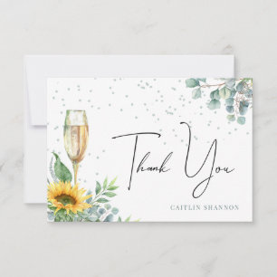 Carte De Remerciements Fête de mariage champêtre avec tournesols et champ