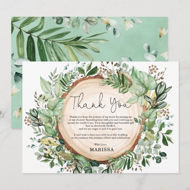 Carte De Remerciements Fête de mariage champêtre avec verdure botanique (Devant / Derrière)