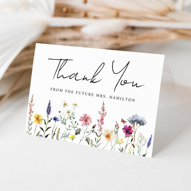 Carte De Remerciements Fête de mariage champêtre élégant de fleurs sauvag (Créateur téléchargé)