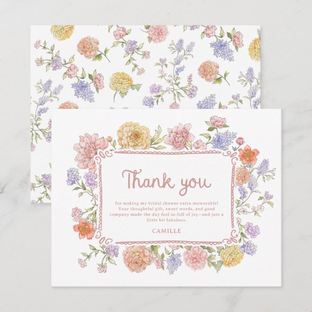 Carte De Remerciements Fête de mariage champêtre et fantaisiste  (Devant / Derrière)