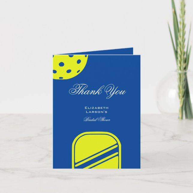 Carte De Remerciements Fête de Mariage des Amoureux de Pickleball Néon Bl (Devant)