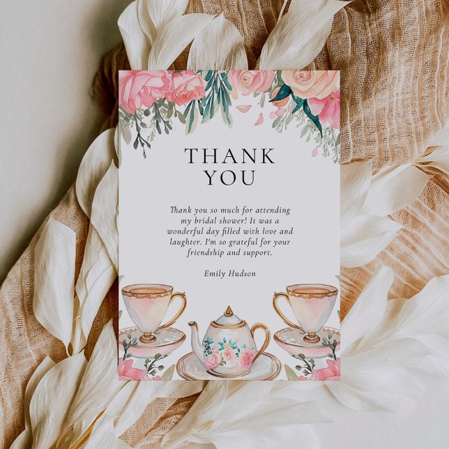 Carte De Remerciements Fête de mariage élégante et florale avec thé (Créateur téléchargé)
