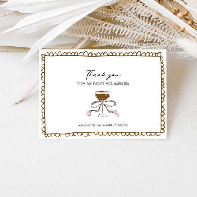Carte De Remerciements Fête de Mariage Espresso Martini Dessinée à la Mai (Créateur téléchargé)