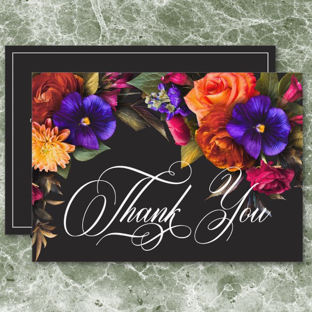 Carte De Remerciements Fête de mariage floral automnal élégant et vibrant (Elegant Moody Vibrant Harvest Floral Bridal Shower Thank You Card)