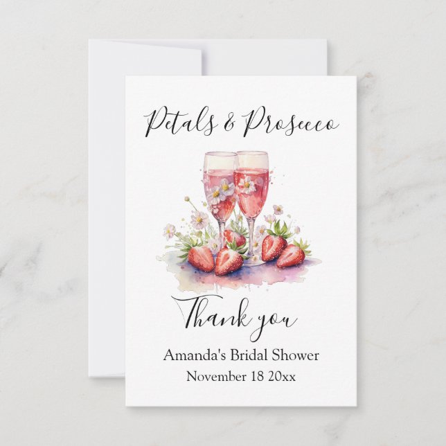 Carte De Remerciements Fête de mariage floral aux fraises Petals & Prosec (Devant)