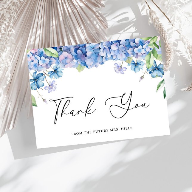 Carte De Remerciements Fête de mariage floral avec Hortensia Bleu Moderne (Créateur téléchargé)