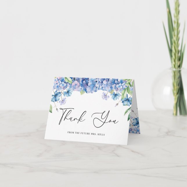 Carte De Remerciements Fête de mariage floral avec Hydrangea bleue modern (Devant)