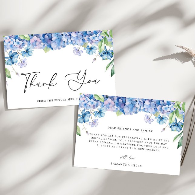 Carte De Remerciements Fête de mariage floral avec Hydrangea bleue modern (Créateur téléchargé)