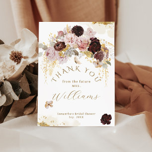 Carte De Remerciements Fête de mariage floral doré de fleurs sauvages d'a