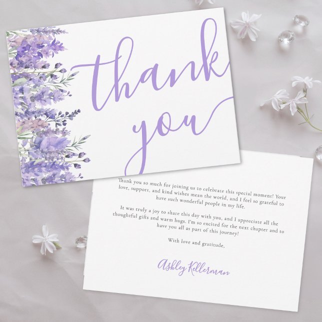 Carte De Remerciements Fête de mariage floral lavande violet élégant (Elegant Lavender Purple Floral Bridal Shower Thank You Card)
