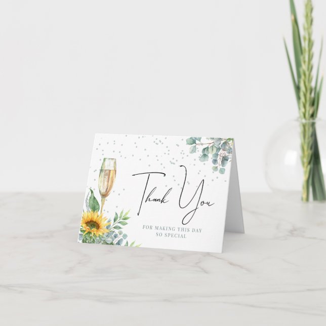 Carte De Remerciements Fête de mariage floral tournesol aquarelle (Devant)