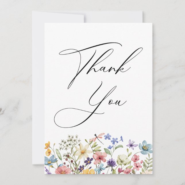 Carte De Remerciements Fête de Mariage Florale Moderne de Fleurs Sauvages (Devant)