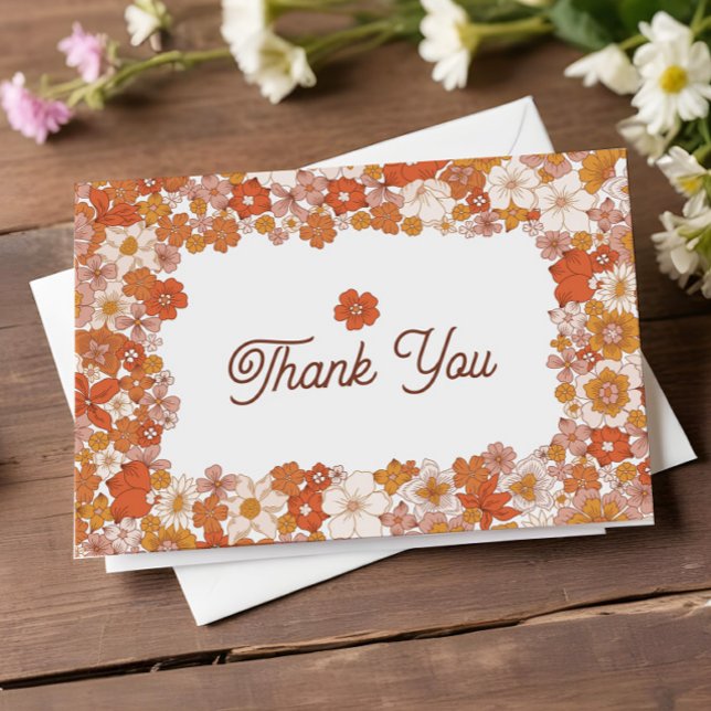 Carte De Remerciements Fête de mariage Groovy Rétro Rose Orange (Créateur téléchargé)