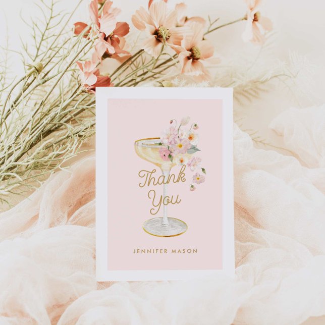 Carte De Remerciements Fête de mariage Petals and Prosecco (Créateur téléchargé)