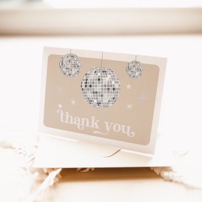 Carte De Remerciements Fête de mariage rétro disco groovy argenté (Thank you card)