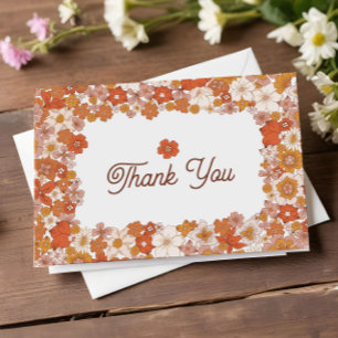 Carte De Remerciements Fête de mariage rétro rose orange Groovy