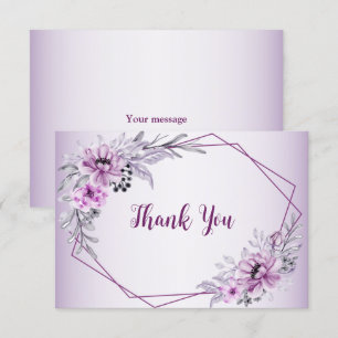 Carte De Remerciements Fête de mariage rose Floral Violet violet cadre vi