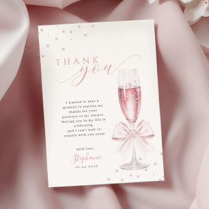 Carte De Remerciements Fête de mariage rose perles et prosecco