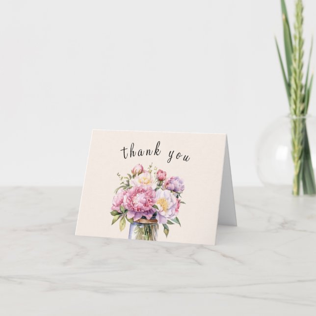 Carte De Remerciements Fête de mariage rustique avec pot Mason de fleurs  (Devant)